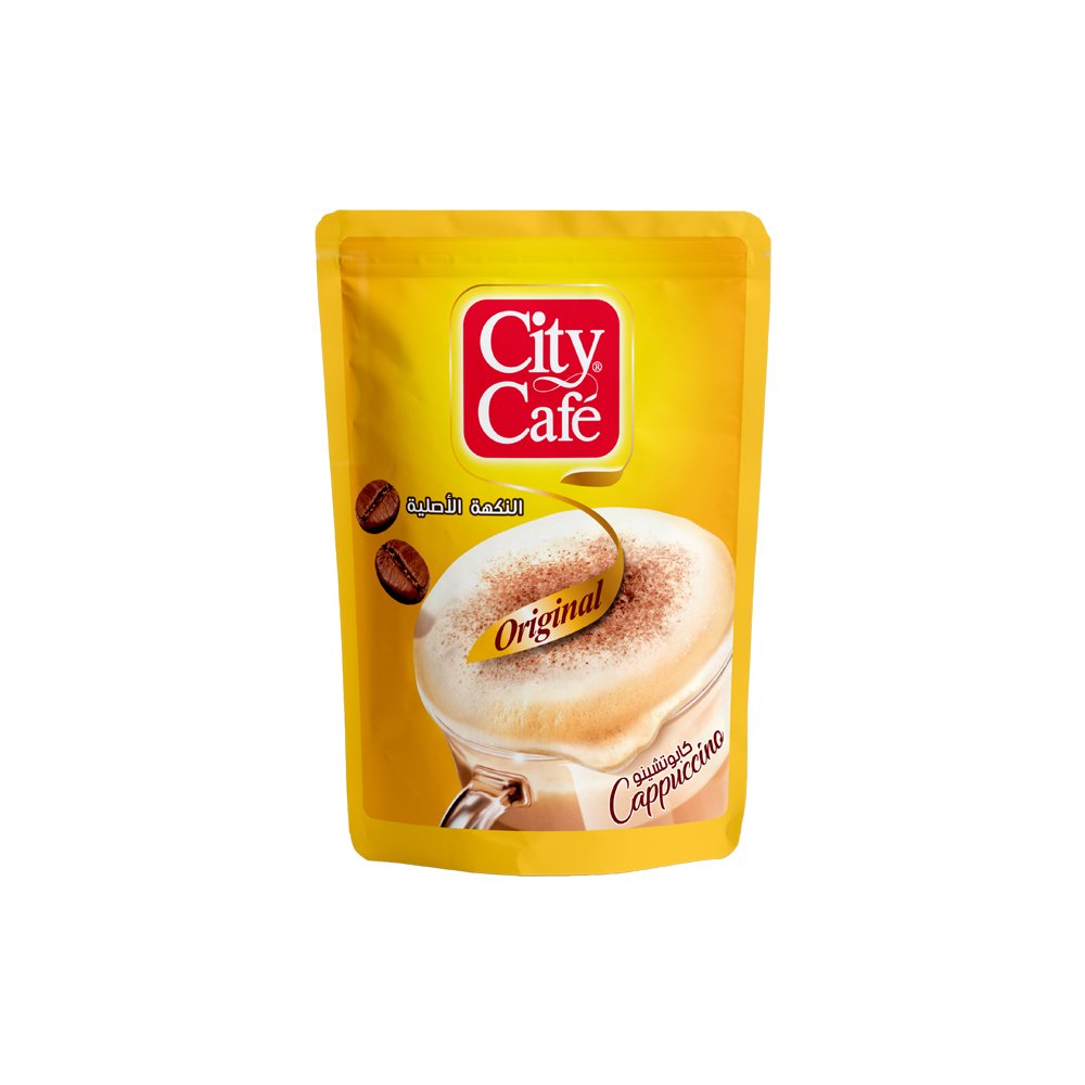 علبة كابتشينو الأوريجينال الكبيرة من سيتي كافيه 250غ قهوة كريمية تكفي لتحضير أكواب لا تُعد. الجودة الأصلية بكمية اقتصادية