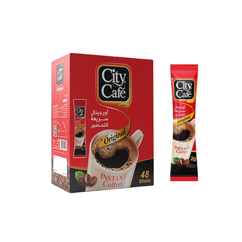 علبة كبيرة بظروف سيتي كافيه أوريجينال 48 ظرف = 48 كوب قهوة سريعة التحضير بنفس الجودة والنكهة الرائعة. خيار اقتصادي للعائلات والمكاتب